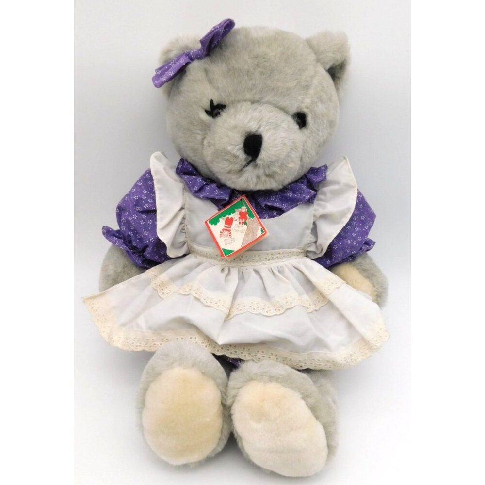 Vintage 1984 AMC Toys Best Friends Gray Grey Teddy Bear Dress Hair Bow 21" READ